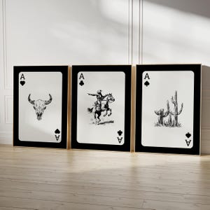 Klaagmuurkunst set van 3 cowboy print speelkaart geïnspireerd print zuidwestelijke decor trendy westerse kunst Longhorn stier schedel digitaal