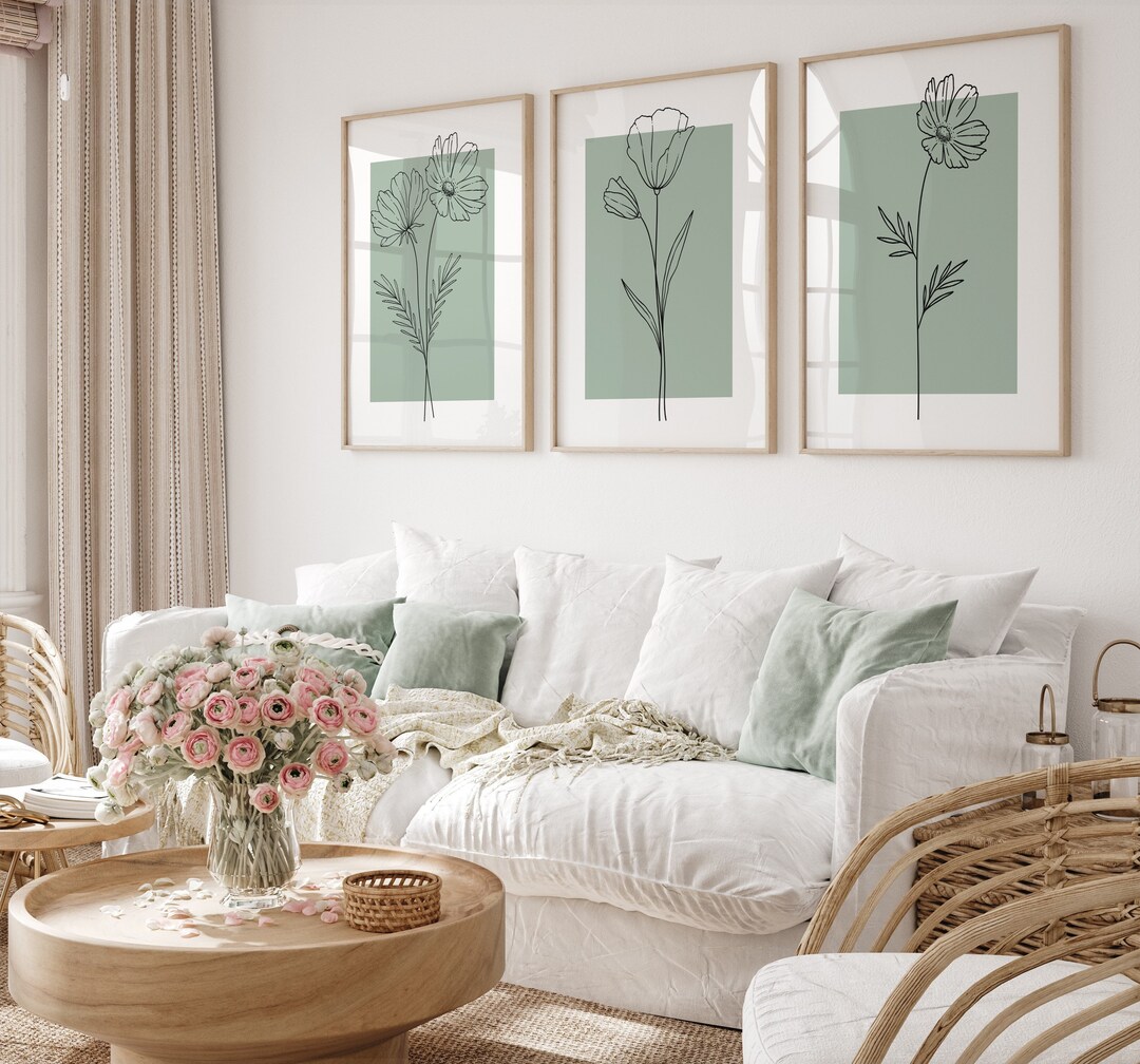 Green Wall Art Set of 3 Botanical Wall Decor Plant Wall Art - Etsy