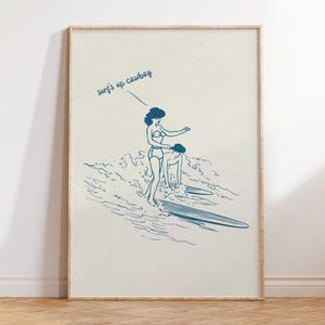 Vintage Western Wall Art Vintage Cowboy Art Surfing Poster Aesthetic Room Decor Blue Retro Home Decor Retro Western Wall Art Wild West Print