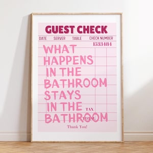 Funny Bathroom Sign Print: Pink Guest Check Wall Art (Digital Download)