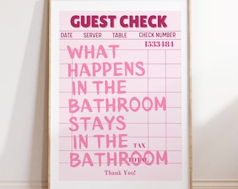 Lustiges Badezimmer Schild: Rosa Gast Check Wand Kunst (Digitaler Download)