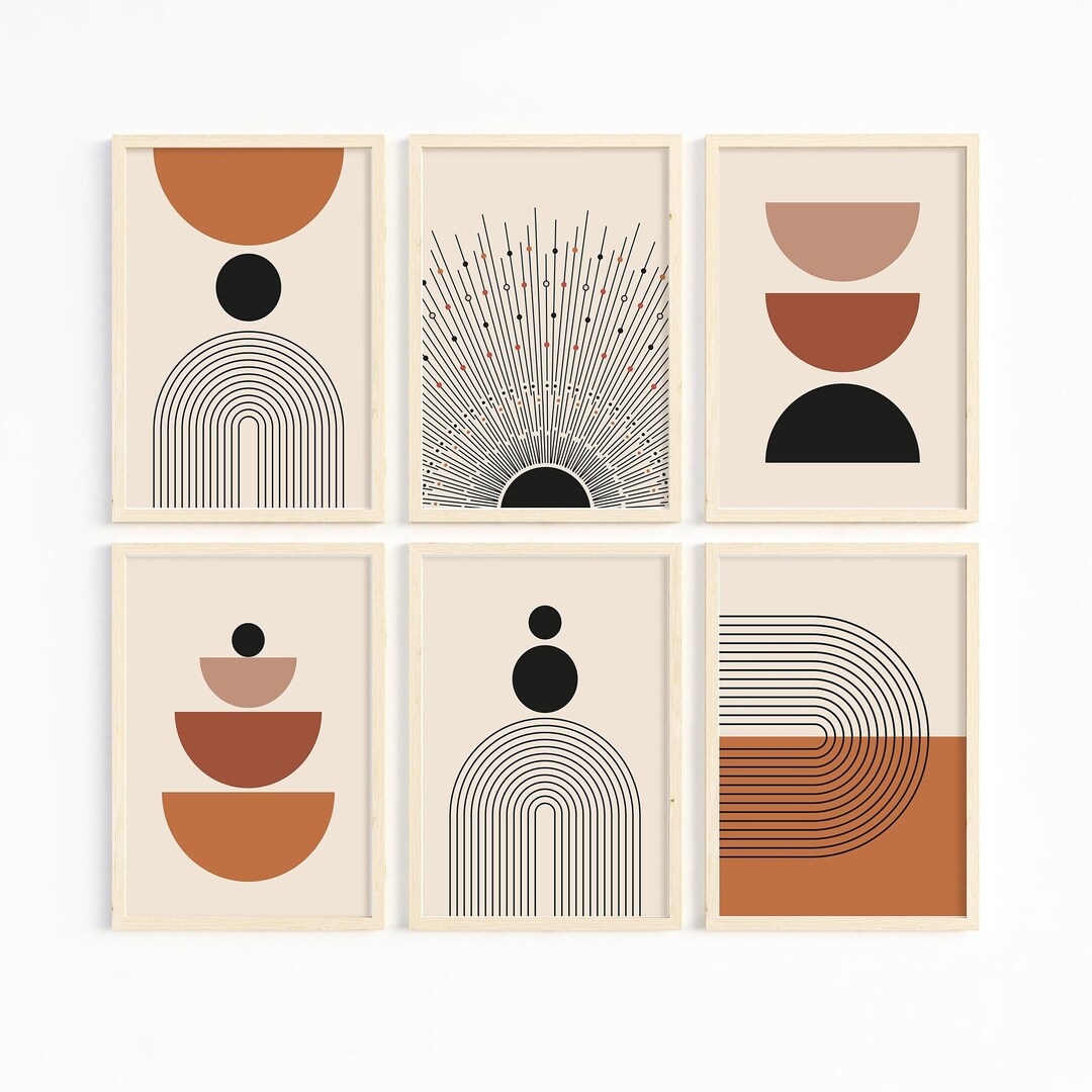 Mid Century Modern Print Set: Abstract Geometric Wall Art (digital ...