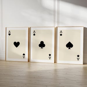 Set di 4 carte da gioco Ace, poster da parete alla moda, arte da parete moderna, carte Ace nere, arte da parete retrò, download DIGITALE