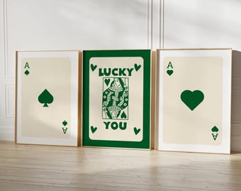 Retro Ace Card Print Set: Green Trendy Wall Art (Digital Download)