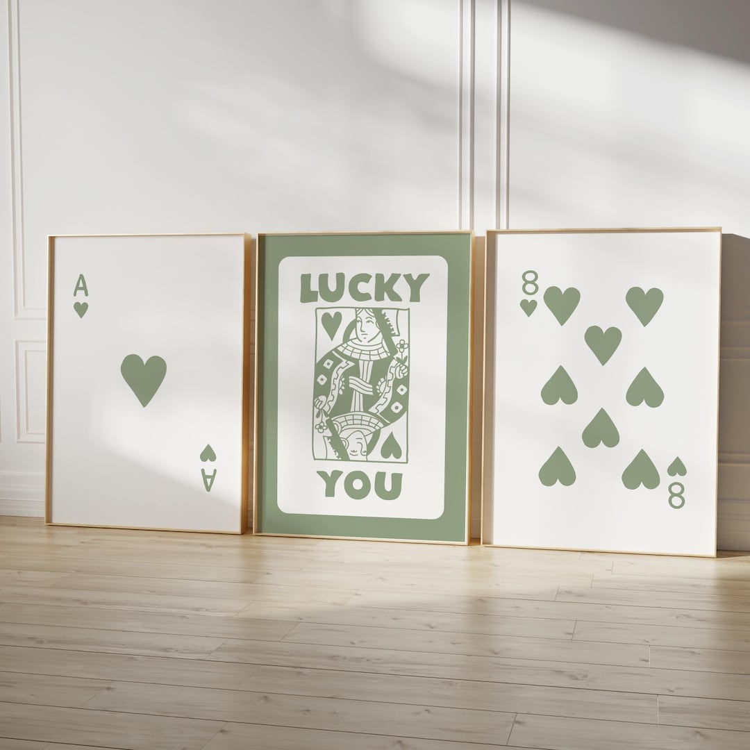 Retro Ace Card Art Prints: Green Trendy Wall Decor (digital