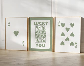 Retro Ace Card Art Prints: Green Trendy Wall Decor (Digital Download)