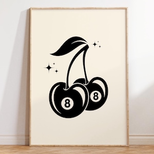 Retro 8 Ball Kirschen Print: Vintage Küche Wandbild (Digitaler Download)