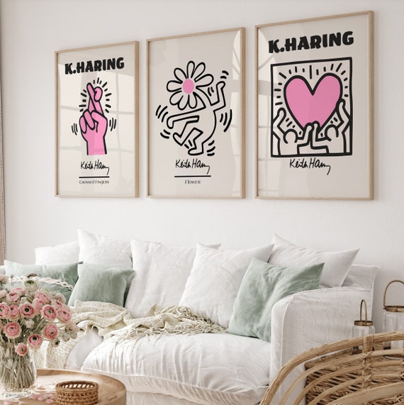 Pink-Beige Keith Haring & Matisse Print Set of 3 – Wall Art Set