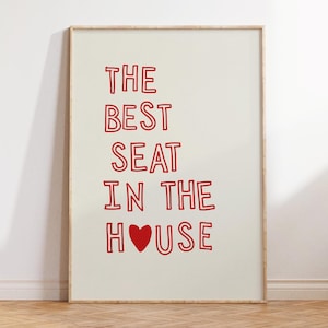 Red Funny Toilet Print Trendy Bathroom Wall Art Minimalist Heart Poster Cute Quote Decor Printable Bathroom Art Digital Download,
