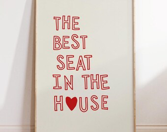 Red Funny Toilet Print Trendy Bathroom Wall Art Minimalist Heart Poster Cute Quote Decor Printable Bathroom Art Digital Download,