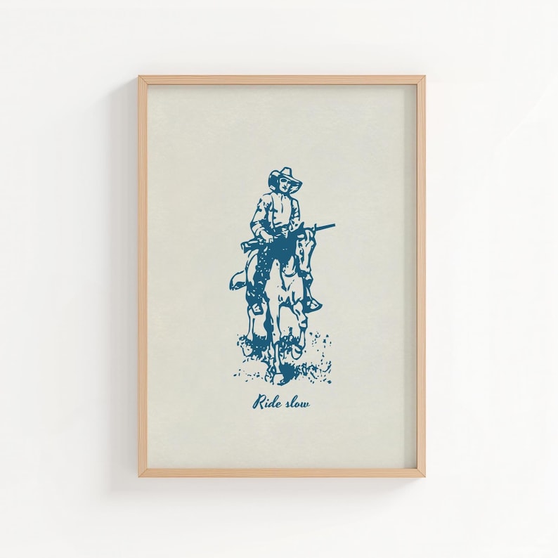 Cowboy Horse Art Print: Minimalist Western Decor (Digital Download) image 1