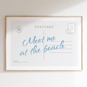 Meet Me at The Beach postkaart print trendy kust muur kunst strand huis decor oceaan muur kunst schattig girly retro kunst digitale download