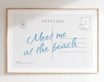 Meet Me at The Beach Postcard Print: Retro Coastal Wall Art (Digital Download)