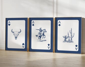 Western Art Prints Set: Cowboy, Longhorn, Cactus (Digital Download)
