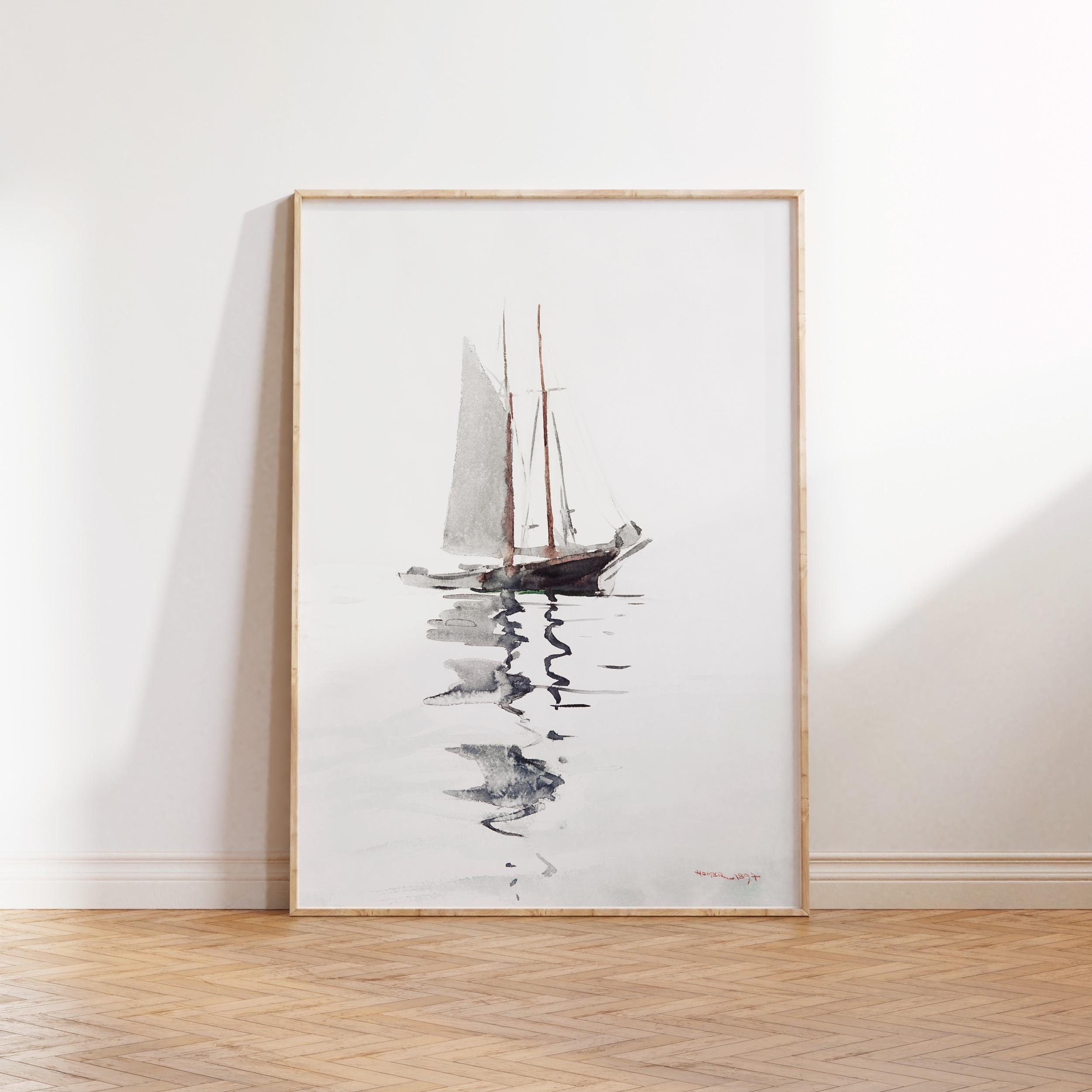Sailboat Sketch Art Vintage Drawing Quality Print Vintage Art Sailboat Wall Art  Antique Art Printable Download Watercolor Print