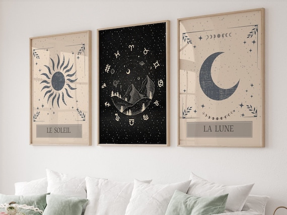 Sun & Moon Tarot Art Print Set: Celestial Astrology Decor (Instant Download)