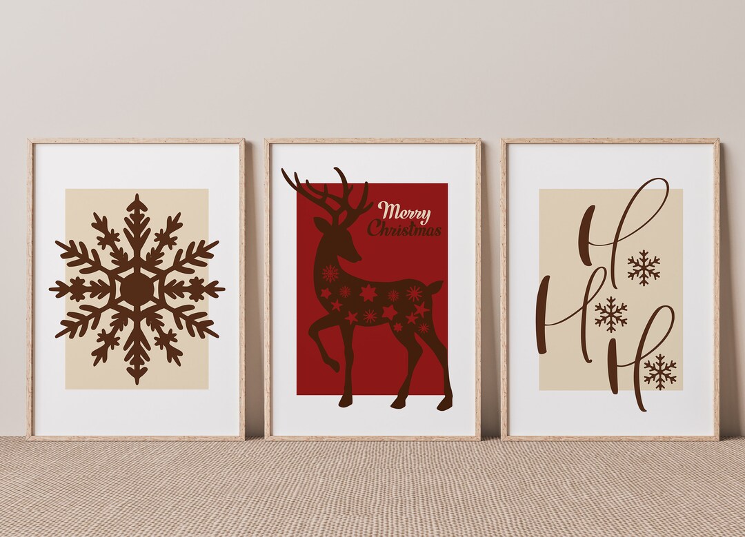 Gallery Set of 3 Christmas Wall Art, Christmas Decorations, Christmas