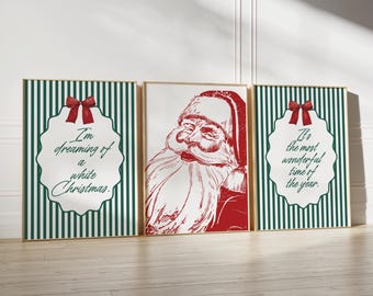 Trendy Christmas Wall Art Prints: Holiday Decor Set of 3.,Santa Wall Art (Digital Download)