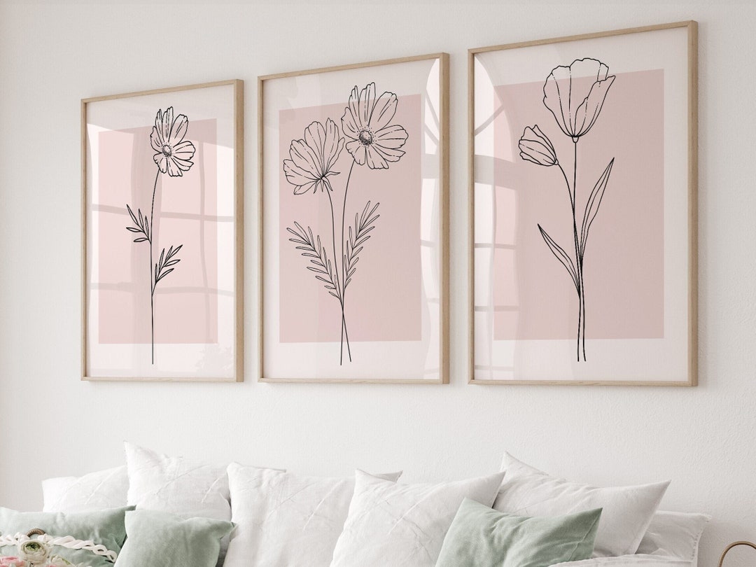Pink Botanical Line Art Print Set (digital Download) - Etsy