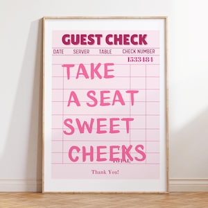 Take a Sweat Cheeks Bathroom wall art Pink Guest Check print Funky Trendy Poster Funny Bathroom Signs College Apartment Decor DIGITAL