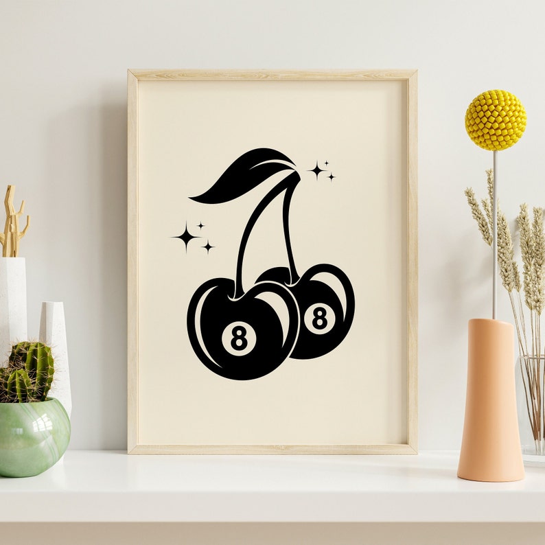 Trendy Retro 8 Ball Cherries Print Illustration Vintage Wall - Etsy UK