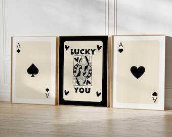 Retro Card Art Print Set: Ace, Lucky You Posters (Digital Download)