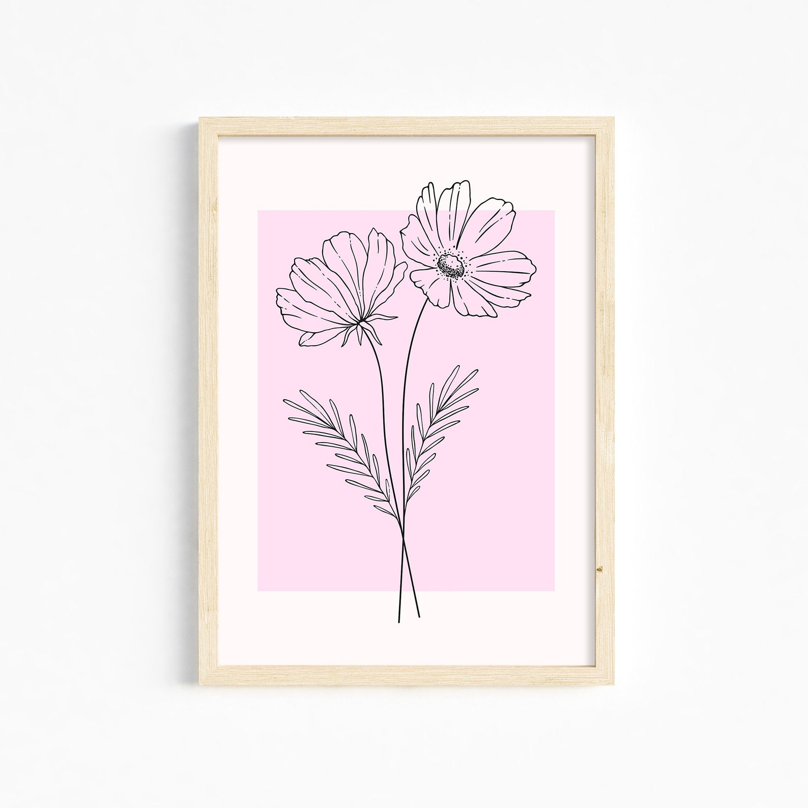 Pink Botanical Line Art Print Set: Minimalist Flower Wall Decor ...