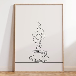 Minimalist Coffee Cup Line Art Print: Modern Kitchen Decor (Digital Download)