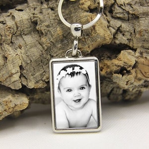 Porte clé métal photo personnalisée, porte-clé cadeau anniversaire noël, fête des mères ou mamies PC simple :NoirBlanc