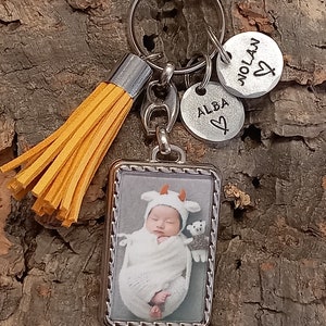 Porte clé photo personnalisé Porte-clés fête mamie, maman, papa, papi cadeau anniversaire noël PCTressé+ 2médailles