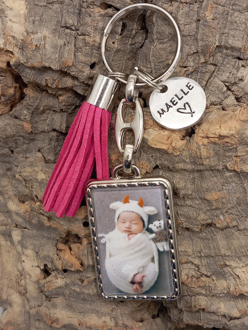 Porte clé photo personnalisé Porte-clés fête mamie, maman, papa, papi cadeau anniversaire noël PCTressé+ 1 médaille