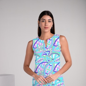 Valencia Print Sleeveless Shift Dress – Modern Resort Wear & Beach Outfit