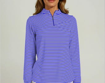 Women’s Verona Striped Cotton Knit Top – Long Sleeve Mock Neck Casual Blouse