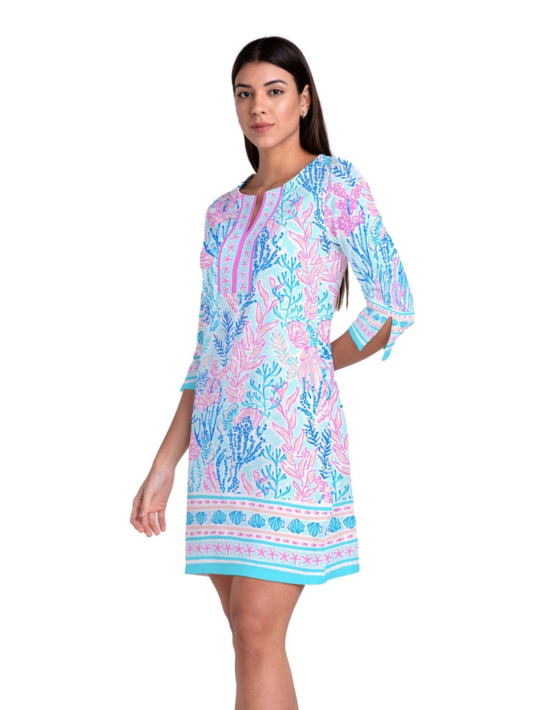 3/4 SLV Wide Bateau Neck Cascade Dress