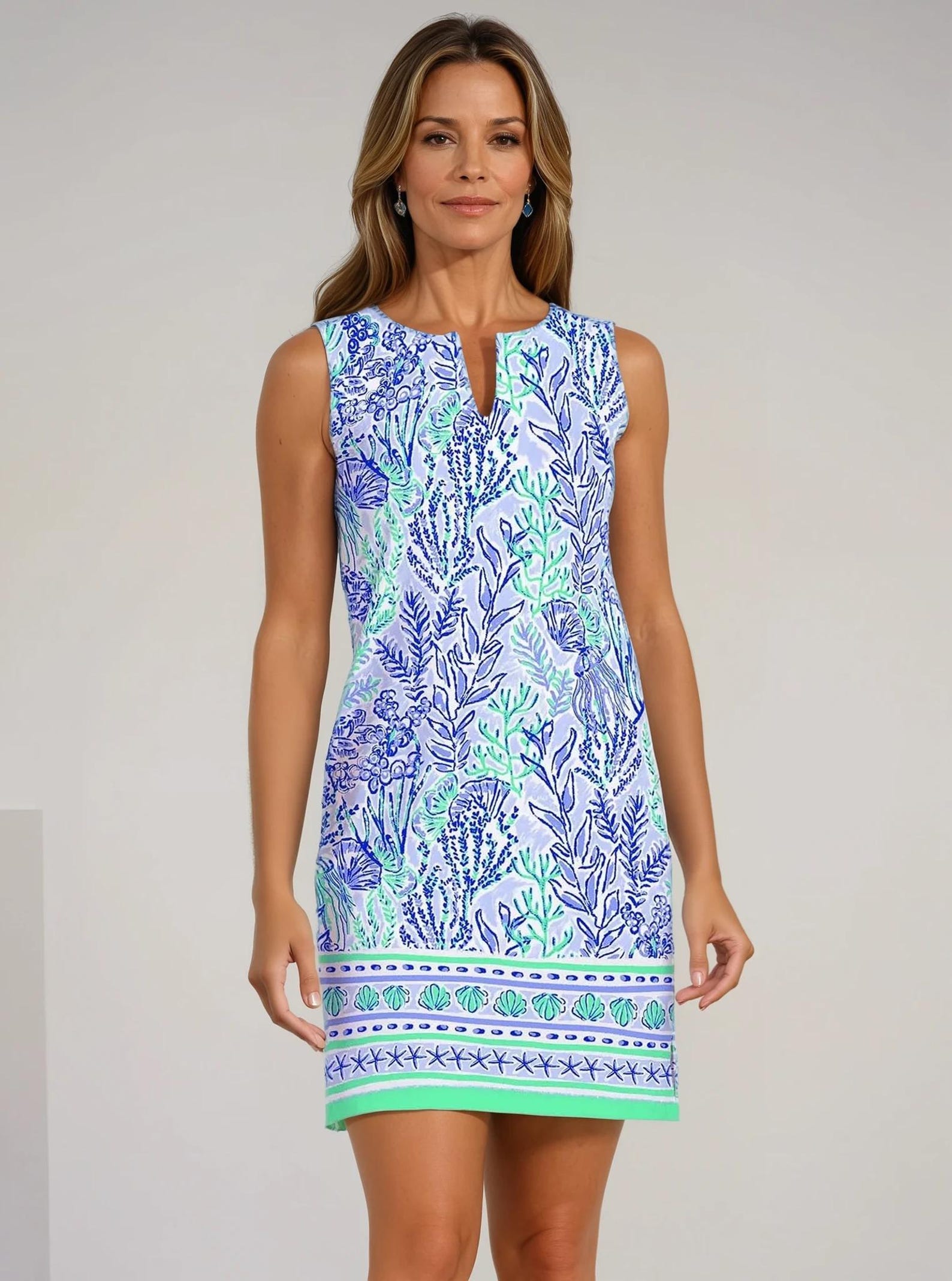 Deep Blue A-line Sleeveless Cotton Dress For Women