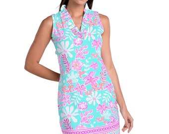 Pink Paradise Island Dress: Women's Sleeveless Ruffle Cotton Blend