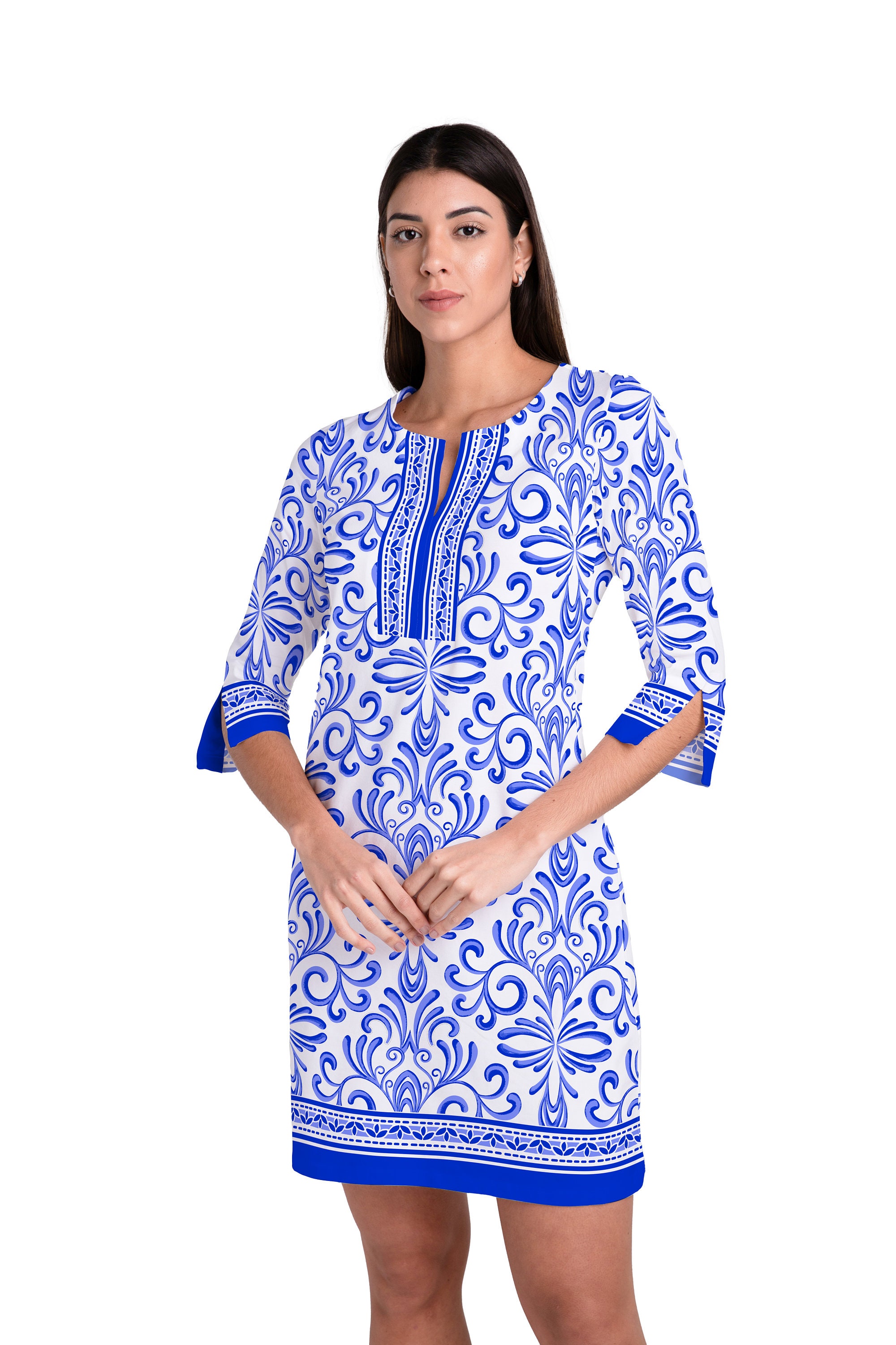 Snuggle Spot Women's Cotton Blend Solid 3-4 Sleeve Dress (Blue)