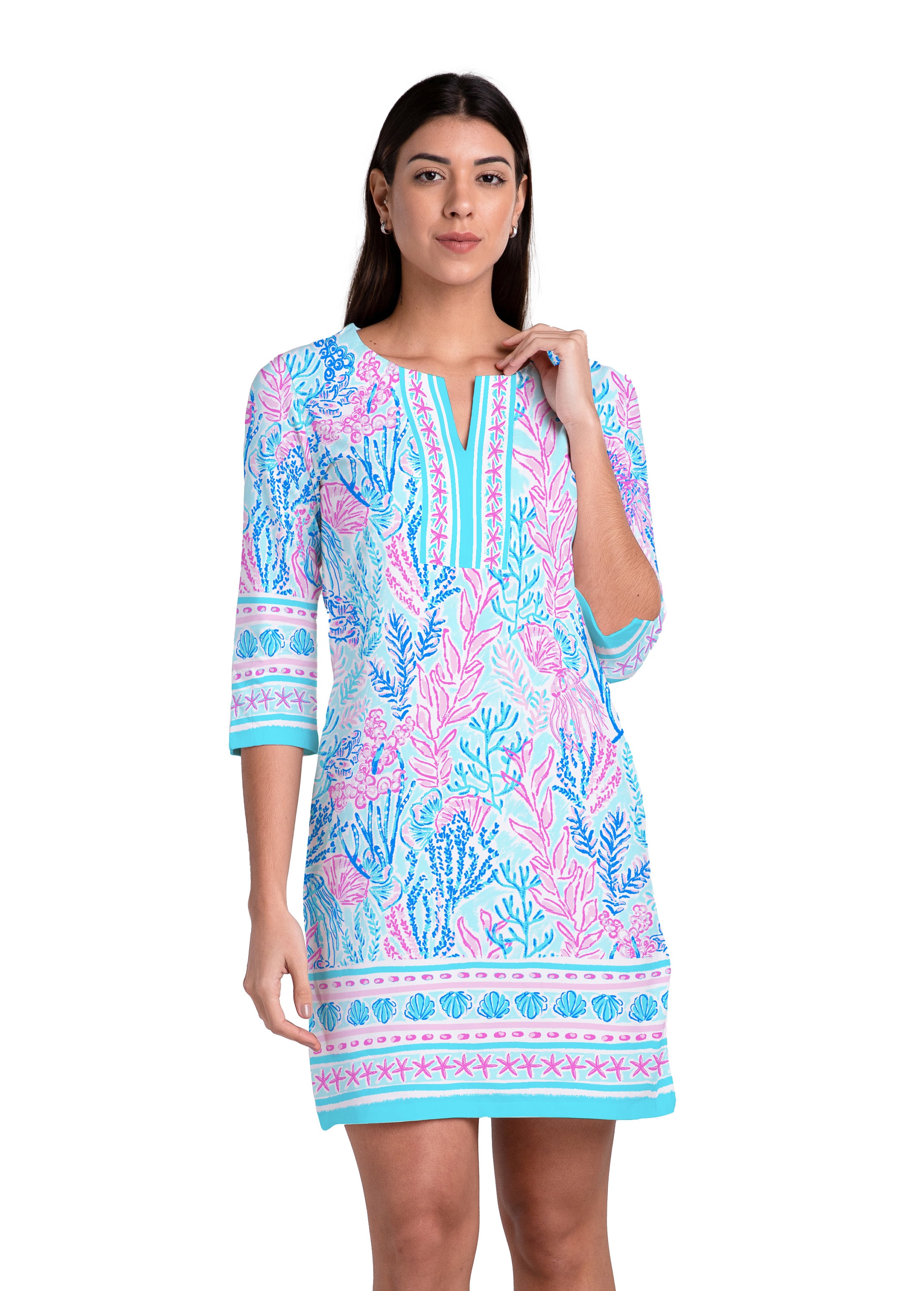 Sunset Harbor Embroidered 3/4-Sleeve Dress