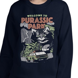 Custom Purassic Park Cat Dinosaur T-Rex Retro Graphic Unisex Sweatshirt