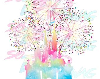 Magical Mouse Watercolor Fireworks Castle Retro Graphic Sublimation Designs PNG