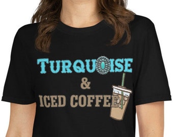 Custom Turquoise and Iced Coffee Retro Graphic Short-Sleeve Unisex T-Shirt