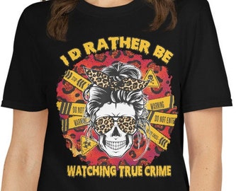 Camiseta unissex de manga curta com estampa retrô de caveira de crime real personalizada