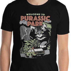 Custom Purassic Park Cat Dinosaur T-Rex Retro Graphic Short-Sleeve Unisex T-Shirt