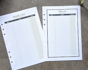 PRINTED planner book list refills: A5, HBxWA5, Personal wide, FCC, Personal and A6 sizes, tracker, daily planner, UK seller