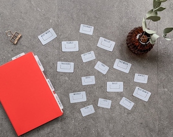 Personalisierbare Register, kleine und regelmäßige Größe für Planer und Journals, Trennblätter, Etiketten, Lesezeichen, Seitenmarkierer, minimalistisch