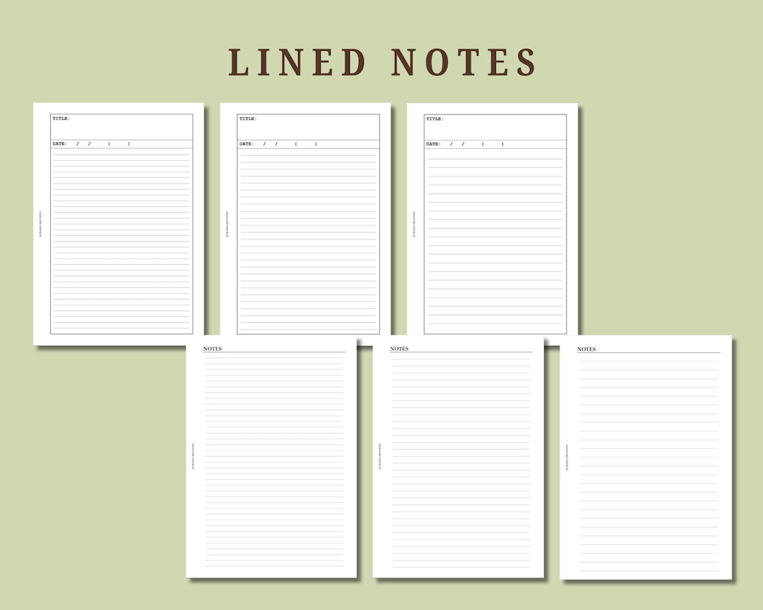 PRINTED Lined Notes in A5, Hbxwa5, Personal Wide, FCC, Personal, A6 ...