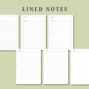 May include: Set of six blank lined pages for note taking. The pages are white with black lines and the words "NOTES" and "TITLE" at the top.