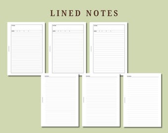 PRINTED lined notes in A5, HBxWA5, Personal Wide, FCC, Personal, A6, Pocket Plus and Pocket sizes for planners, refills for ring agendas, UK