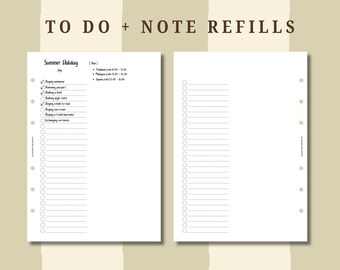 PRINTED To do/List + notes refills in A5, HBxWA5, Personal Wide, FCC, Personal and A6 sizes for planners, UK seller