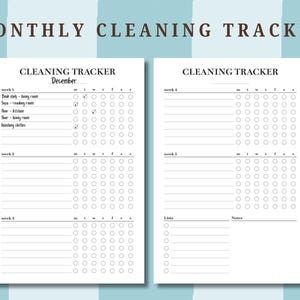 PRINTED monthly cleaning tracker refills in A5, Personal wide, FCC, Personal and A6 sizes for planners, insert, UK seller